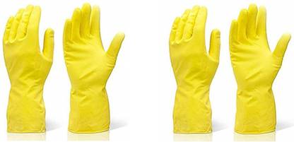 PANDA Natural Rubber Reusable Dish Washing Cleaning Safety Hand Gloves 2 Pair Wet and Dry Glove Set
