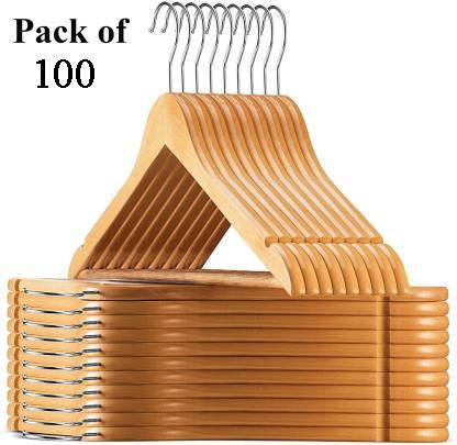 KNACK Wooden hanger Pack of 100|Multifunctional high grade wooden hanger|Non slippery hannger with notches Wooden Shirt Pack of 100 Hangers For  Shirt