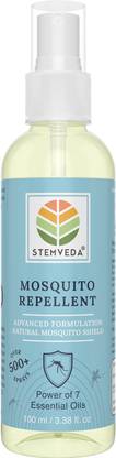 STEMVEDA Herbal Mosquito Repellent Spray (Net Qty. 100ml) Over 500+ Sprays | Advanced Mosquito Shield with the Power of 7 Pure Essential Oils and Natural Extracts | Safe for Babies and Young Kids | Suitable for Use on Fabric and Clothes