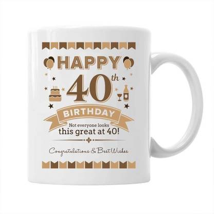 Devron 40th Birthday Gifts For Men Women forty Years Old Men Gift Happy Funny 40 Mens Womens Womans Wifes Female Man Best Friend Basket Ceramic Coffee Mug