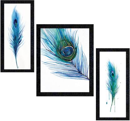 pnf Set of 3 Framed peacock feathers-1731- Digital Reprint 14 inch x 22 inch Painting