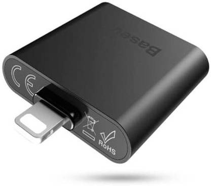 Baseus Black 2 in 1 Interface IP to Double IP Socket Aux Adapter for iPhone Series (Black) Phone Converter