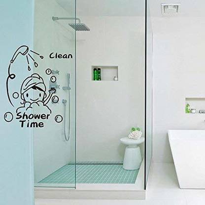VVWV Shower Time Bathroom Door Wall Stickers for Home Boys Girls Kids Bathrooms Wall Stickers Black Vinyl Decals 25 x 30 cms