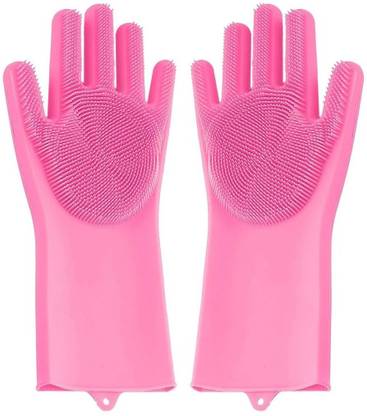 Phobia Reusable Silicone Cleaning Brush Scrubber Gloves Wet and Dry Glove