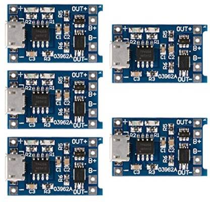TCS 5PCS 5V 1A Micro USB 18650 Lithium Battery Charging Board Charger Module+Protection Dual Functions TP4056 Power Supply Electronic Hobby Kit