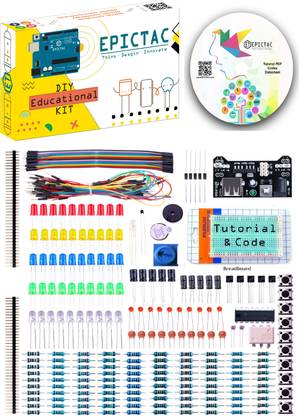 EPICTAC Basic Electronics Components Kit with Breadboard, Rasistors-Capacitors, Potentiometer, Jumper wires for Arduino UNO/Raspberry Pi with Tutorial & Codes Educational Electronic Hobby Kit