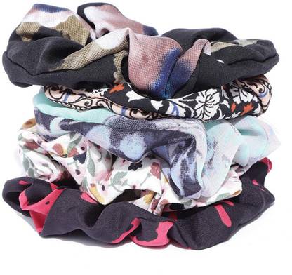 Trend Arrest Set of 5 multi coloured printed scrunchies Head Band