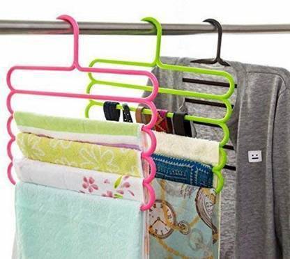 Next choice Multi-Purpose 5 Layers Trouser Hanger Magic Closet Hangers Space Saver Storage Plastic Hanger-Random Color set of 5pcs Plastic Shirt Pack of 3 Hangers For  Shirt