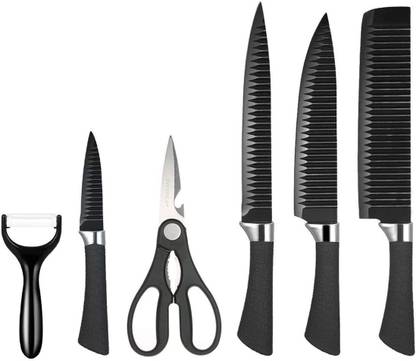 Gruham Mart 6 Pc Stainless Steel Knife Set Non-Stick Kitchen Knives Collector Gift Set Black Kitchen Tool Set
