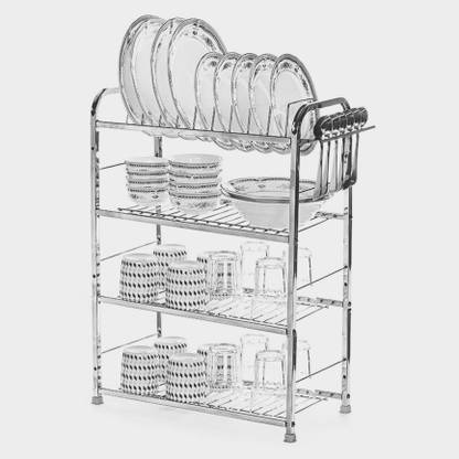 MAGS WAY Utensil Kitchen Rack Steel 4 Shelf Wall Mount Kitchen Utensils Rack Stainless Steel | Dish Rack with Plate & Cutlery Stand | Modular Kitchen Storage Rack |Dish Drainer Kitchen Rack Unique Design | Shelves and Racks Steel | Kitchen Organizer Plate Stand | Plate Kitchen Rack | 4 LAYER Wall Mount