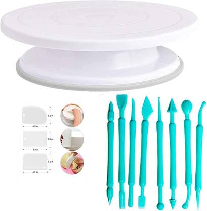 H&M Store Cake Decorating Stand 28cm, Fondant Tools and Cake Side Scraper, Kitchen Tool Set, Baking Combo, Cake Making Material (Pack of 12) Kitchen Tool Set