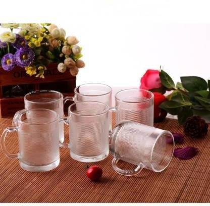 GOOD TO GREAT CREATION Costa Dotted Coffees Tea Cups With Handle , Set Of 6 , 220 ML Glass Coffee (220 ml, Pack of 6) Glass Coffee Mug
