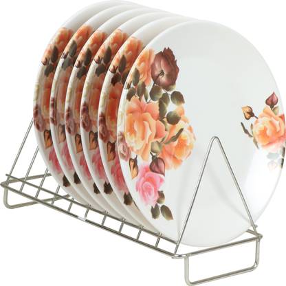 Golden Fish Melamine Round Green Quarter||Starter Floral Printed Dinner Plates (Set of 6; Size:- 7 Inches (KK-OrangeRoses-4-QP-6) Quarter Plate