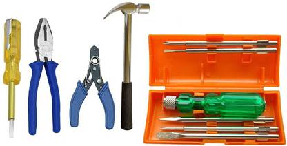 Qualigen Hand tool kit Hand hammer Plier 6pc Screwdriver set Wire cutter Tester Hand Tool Kit
