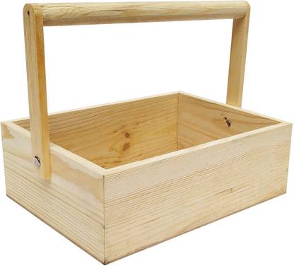 WOODCRAFT ORIGINAL Wooden Pinewood Basket with Handle Tray Platter for Serving, Gift Packing Storage Basket