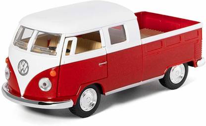 HALO NATION Kin Smart 1:34 Scale Die-Cast 1963 Volkswagn Bus Double Cab Delivery Pick-up Car Model Metal Toy Microbus Mini Samba - Red