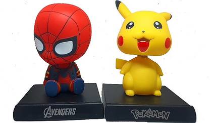 Daiyamondo Avenger Spider Man With Yello Pikachu Big Size Bobble Head - Action Figure Moving Head Bobblehead Spring Dancing PVC Bobble Spring Dancing Doll Toy Car Dashboard Bounce Toys for Car Interior Dashboard