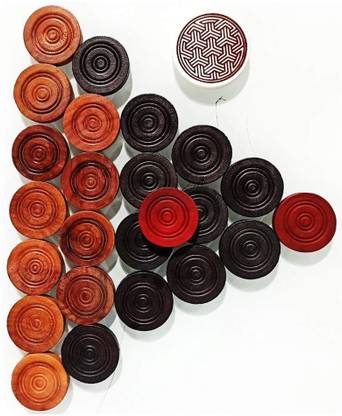 AGGARWAL Wooden 24 Carrom Coins goti with 1 Powder & 1 Striker Carrom Pawns
