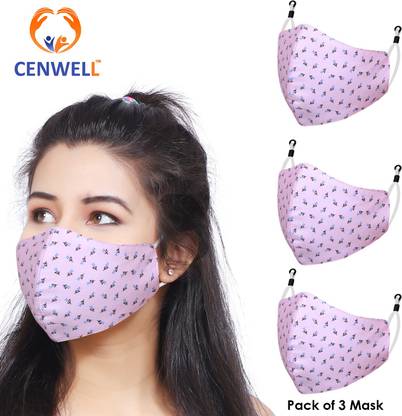 CENWELL 100% Cotton Protective Fashionable Fabric N95 Face Mask for Women & Girls PINK MASK Water Resistant, Reusable, Washable Cloth Mask With Melt Blown Fabric Layer