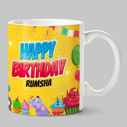 HUPPME Happy Birthday Rumsha White Ceramic Coffee Mug
