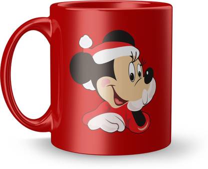 Guru Creations Micky Mouse Cartoon Printed Red Ceramic Coffee Ceramic Coffee Mug