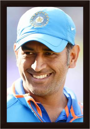 Braj Art Gallery Mahendra Singh Dhoni Portrait Photo Frame Digital Reprint 19.5 inch x 13.5 inch Painting