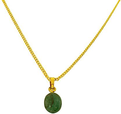 SURAT DIAMONDS 4.03 cts Real Natural Green Emerald Pendant for Girls with Gold Plated 22 in Chain (4.03cts EMR) Emerald Metal Pendant