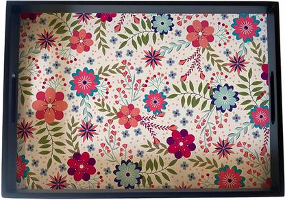 Brahma Design Teen Floral Black Border Dining Serving and Desk Rectangular Tray