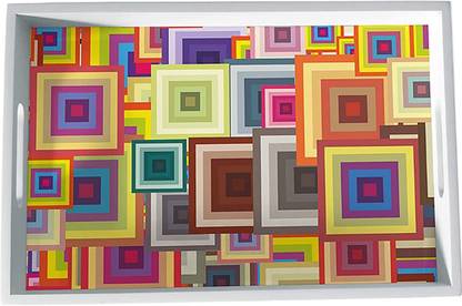Brahma Design Colourful Squares White Border Rectangle Shape Tray