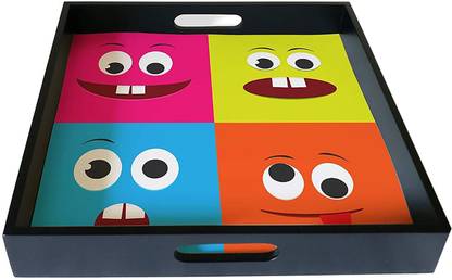 Brahma Design Emoji Black Border Dining Serving and Desk Square Tray