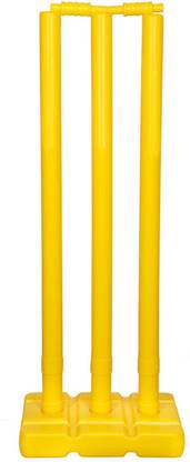 ESCOBAR Plastic Cricket Stumps Set - 3 Wickets, 2 Bails, 1 Base (Yellow)
