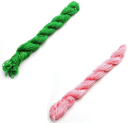 Beadsncraft Chinese Knot Macrame String Bracelet Wire Cord Thread 1mm, For DIY Necklace Bracelet Braided String 30 Meters Green and Baby Pink