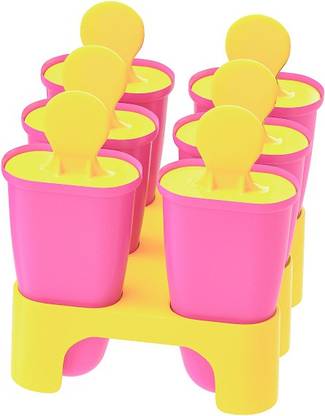 IKEA Ice lolly mould/maker set, pack of 6, Fill with juice, fruits, icecream. Reusable popsicle maker, Height:10 cm (4 "), Ikea Pink Plastic Ice Cube Tray