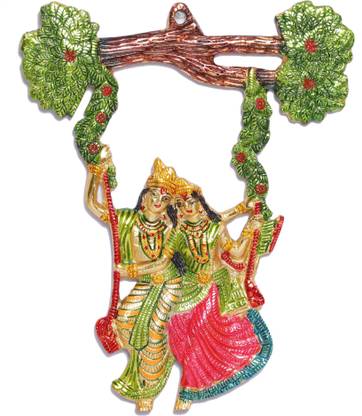 KridayKraft Radha Krishna Metal Statue,Radha Krishana Murti on Swing Jhula with Meenakari Work Finish So Looks very Beautiful for Decor your Home,office Walls & Gift Your Relatives on Wedding,Birthday,House warming,Anniversaries..Gift Article Decorative Showpiece  -  31 cm