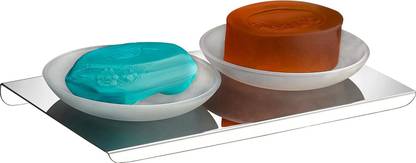 Plantex Stainless Steel and Glass Double Soap Dish Stand for Bathroom & Kitchen/Soap Holder/Bathroom Accessories - Wall Mounted