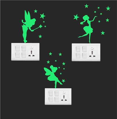 Flipkart SmartBuy 12.7 cm Radium Night Glow Cute Fairy Switch Board Stickers set of 3 Self Adhesive Sticker