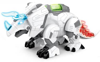 QBIC Triceratops Robot Walking Dinosaur with Lights and Sounds, T-REX Robotic Pet Electronic Dinosaur Toy