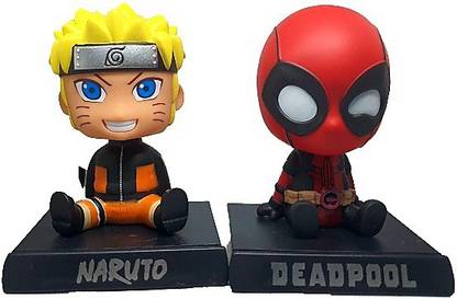 Daiyamondo Japanese Character Naruto With Dead Pool Big Size Bobble Head - Action Figure Moving Head Bobblehead Spring Dancing PVC Bobble Spring Dancing Doll Toy Car Dashboard Bounce Toys for Car Interior Dashboard