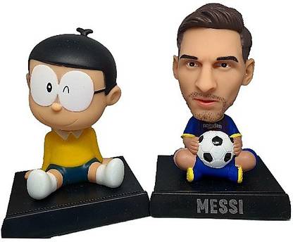 Daiyamondo Japanese cartoon Nobita With Football Player Messi Big Size Bobble Head - Action Figure Moving Head Bobblehead Spring Dancing PVC Bobble Spring Dancing Doll Toy Car Dashboard Bounce Toys for Car Interior Dashboard