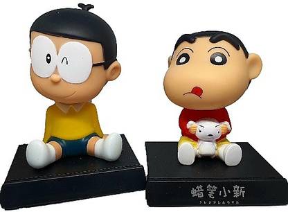 Daiyamondo Japanese cartoon Nobita With Shin Chan With Dog Big Size Bobble Head - Action Figure Moving Head Bobblehead Spring Dancing PVC Bobble Spring Dancing Doll Toy Car Dashboard Bounce Toys for Car Interior Dashboard
