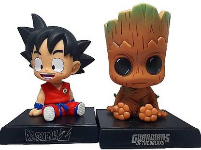 Daiyamondo Dragon Ball Goku With Guardian Of Galaxy Groot Big Size Bobble Head - Action Figure Moving Head Bobblehead Spring Dancing PVC Bobble Spring Dancing Doll Toy Car Dashboard Bounce Toys for Car Interior Dashboard