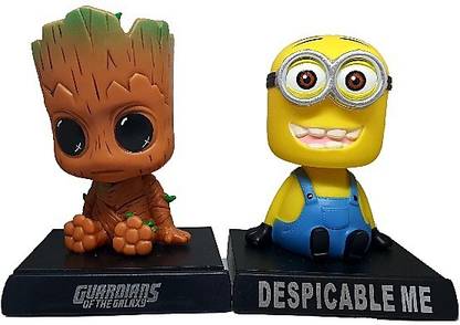 Daiyamondo Groot With Despicable Minion Big Size Bobble Head - Action Figure Moving Head Bobblehead Spring Dancing PVC Bobble Spring Dancing Doll Toy Car Dashboard Bounce Toys for Car Interior Dashboard \