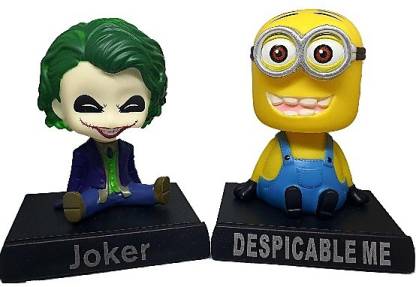 Daiyamondo Blue Joker With Despicable Minion \Big Size Bobble Head - Action Figure Moving Head Bobblehead Spring Dancing PVC Bobble Spring Dancing Doll Toy Car Dashboard Bounce Toys for Car Interior Dashboard