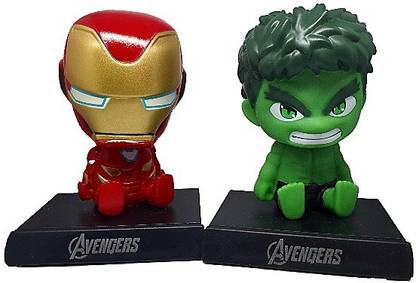 Daiyamondo Iron Man With Avenger Hulk Big Size Bobble Head - Action Figure Moving Head Bobblehead Spring Dancing PVC Bobble Spring Dancing Doll Toy Car Dashboard Bounce Toys for Car Interior Dashboard