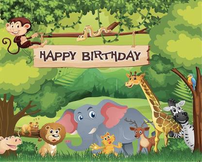 Simply Good Jungle Theme Birthday Party Banner (4ft Height x 5ft Width) Banner