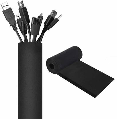 Joto Cable Management Sleeve, Cuttable Neoprene Cord Management Organizer System, Flexible Cable wrap Cover Wire Hider for Desk TV Computer Office Home Theater -Reversible Flexo Wrap Resealable Cable Sleeve