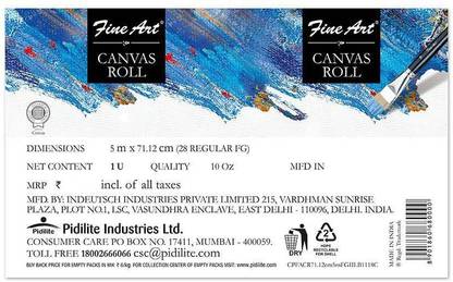 Fine Art Canvas Roll 28" (5 Meter), Primed Cotton Fine Grain Primed Canvas Board (Set of 1)