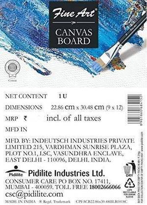 Fine Art 9 X 12 Inch Canvas Board, 100% Cotton Fine Grain Board Canvas (Set of 1)