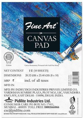 Fine Art 8 X 10 Inch Canvas Pad For Acrylic Painting Cotton Fine Grain Canvas Pad (Set of 1)