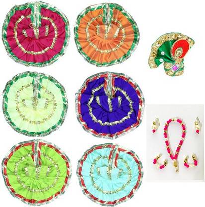 RRR HANDICRAFTS Combo of 6 Stylish Bal Gopal, Kanha Ji, Laddu Gopal, Thakur ji Poshak 1 Jewellery set and 1 Pagdi, Size ( 0 ) Dress